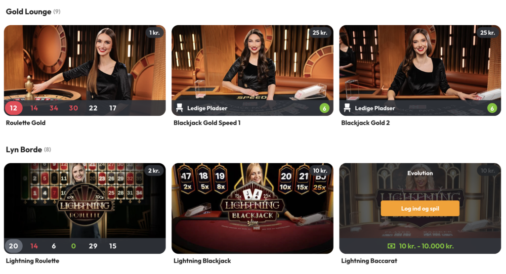 Gold lounge eller lynbord hos Nordicbet livecasino